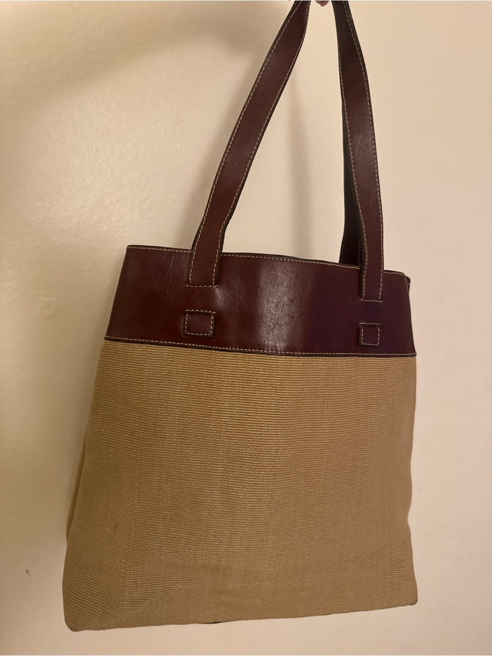 Liz Claiborne Leather Co Two-Tone Tote Bag in Brown and Tan Leather Lined